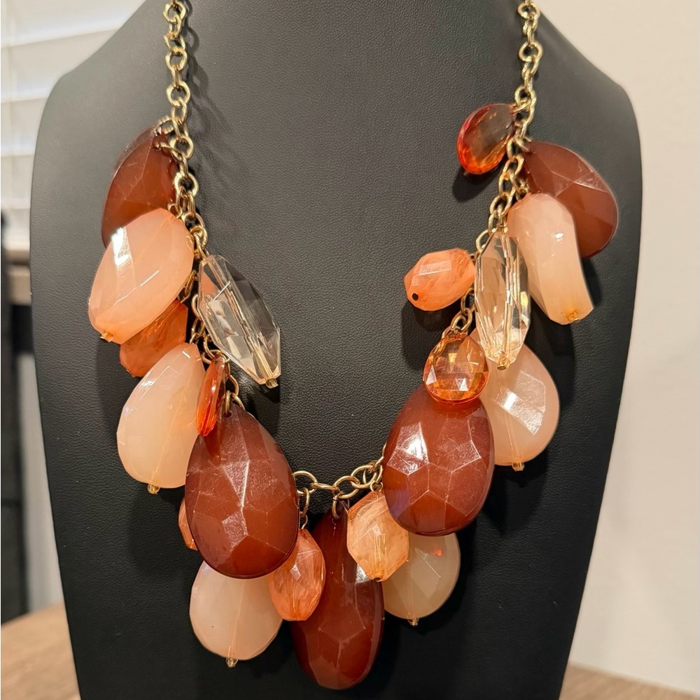 Chunky Statement Necklace with Orange and Brown Beads